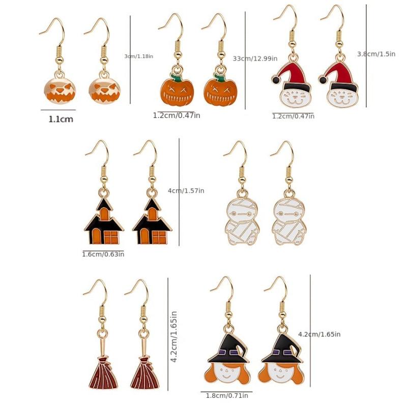 6pcs Halloween Pumpkin Head Alloy Dangle Earrings