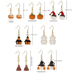 6pcs Halloween Pumpkin Head Alloy Dangle Earrings