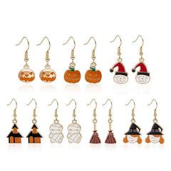 6pcs Halloween Pumpkin Head Alloy Dangle Earrings