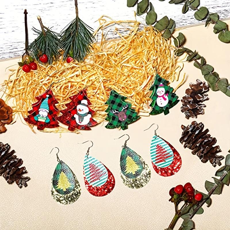 6 Pairs Christmas Tree Droplet Snowman Dangle Earrings Set