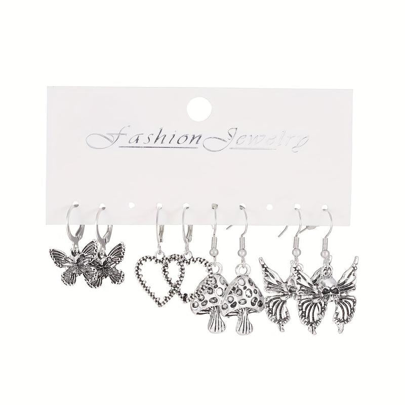 5 Pairs Halloween Series Skeleton Claw Spider Dangle Earrings Goth Style Alloy
