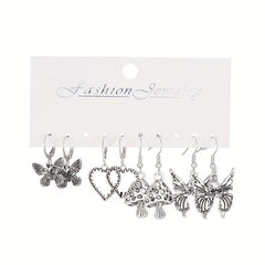 5 Pairs Halloween Series Skeleton Claw Spider Dangle Earrings Goth Style Alloy