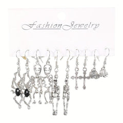 5 Pairs Halloween Series Skeleton Claw Spider Dangle Earrings Goth Style Alloy