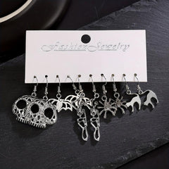 5 Pairs Halloween Series Skeleton Claw Spider Dangle Earrings Goth Style Alloy