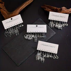 5 Pairs Halloween Series Skeleton Claw Spider Dangle Earrings Goth Style Alloy