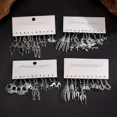 5 Pairs Halloween Series Skeleton Claw Spider Dangle Earrings Goth Style Alloy