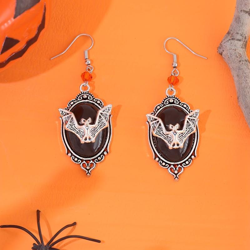 Vintage Bat Oval Shape Dangle Earrings Halloween Gift
