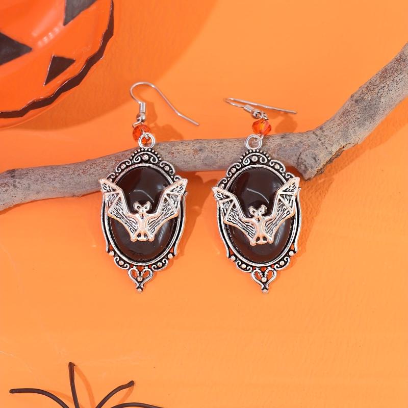Vintage Bat Oval Shape Dangle Earrings Halloween Gift