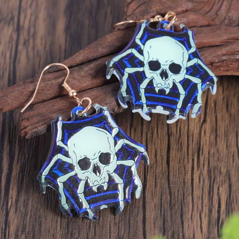 Skull Spider Dangle Earrings, Halloween Gift