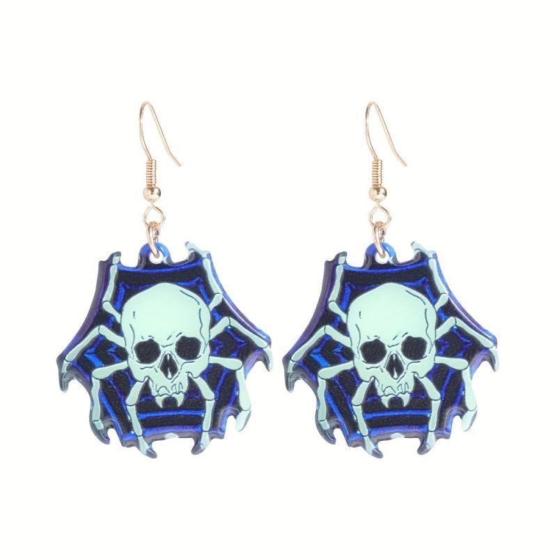 Skull Spider Dangle Earrings, Halloween Gift