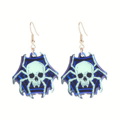 Skull Spider Dangle Earrings, Halloween Gift