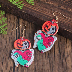 Halloween Pumpkin Skeleton Heart Dangle Earrings