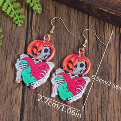Halloween Pumpkin Skeleton Heart Dangle Earrings
