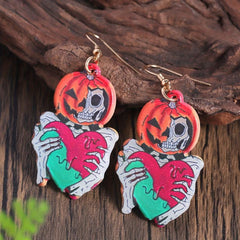 Halloween Pumpkin Skeleton Heart Dangle Earrings