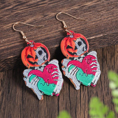 Halloween Pumpkin Skeleton Heart Dangle Earrings