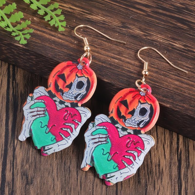 Halloween Pumpkin Skeleton Heart Dangle Earrings