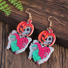 Halloween Pumpkin Skeleton Heart Dangle Earrings