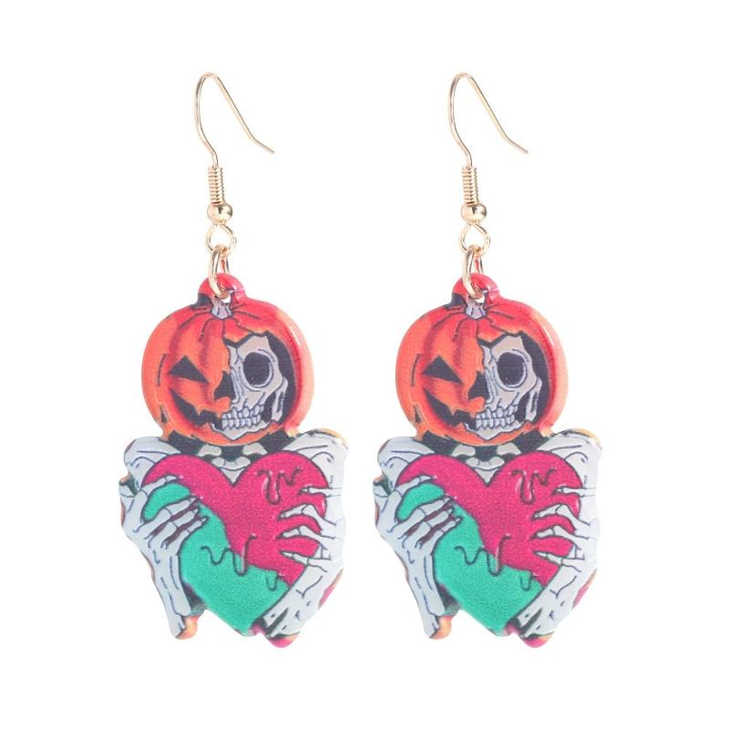 Halloween Pumpkin Skeleton Heart Dangle Earrings