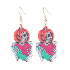 Halloween Pumpkin Skeleton Heart Dangle Earrings