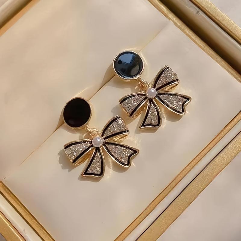 Sparkling Rhinestone Drop Earrings with Bowknot Design