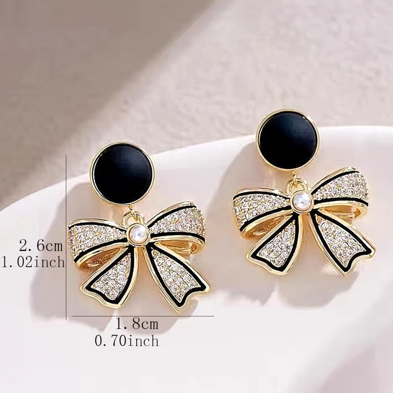 Sparkling Rhinestone Drop Earrings with Bowknot Design
