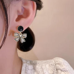 Sparkling Rhinestone Drop Earrings with Bowknot Design