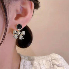 Sparkling Rhinestone Drop Earrings with Bowknot Design