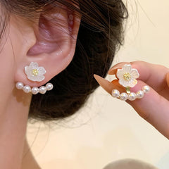 Flower Faux Pearl Stud Earrings for Women, Daily & Party Wear