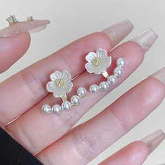 Flower Faux Pearl Stud Earrings for Women, Daily & Party Wear