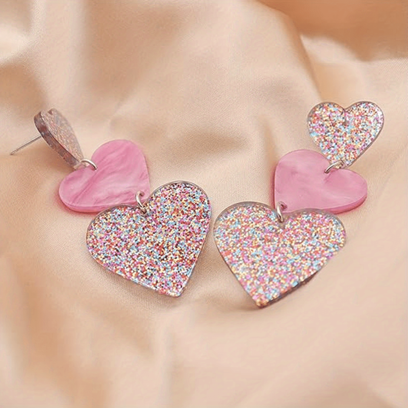 Hot Pink Heart Acrylic Earrings Dangle Vocation Style Jewelry Gift Women