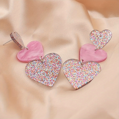 Hot Pink Heart Acrylic Earrings Dangle Vocation Style Jewelry Gift Women