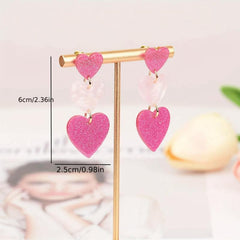 Hot Pink Heart Acrylic Earrings Dangle Vocation Style Jewelry Gift Women