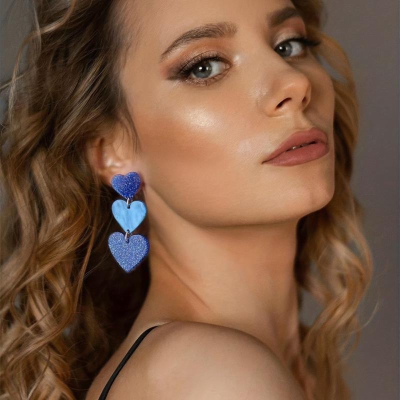 Hot Pink Heart Acrylic Earrings Dangle Vocation Style Jewelry Gift Women