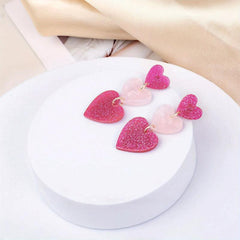 Hot Pink Heart Acrylic Earrings Dangle Vocation Style Jewelry Gift Women