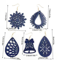 5 Pairs Christmas Snowflake Bell Flower Earrings Set