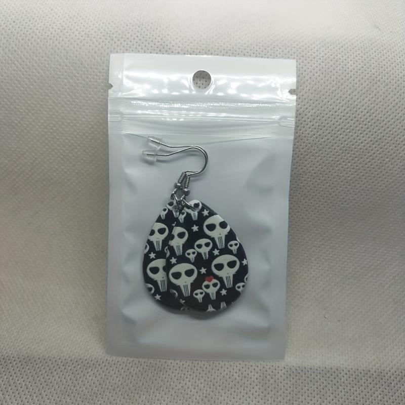 Halloween Skull Pattern Dangle Earrings Goth Style Acrylic Jewelry
