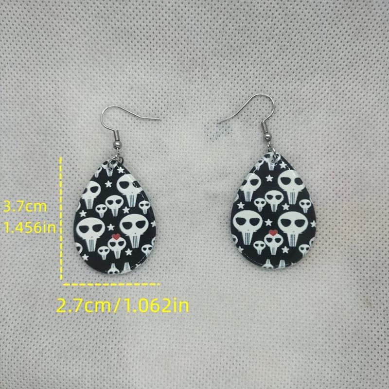 Halloween Skull Pattern Dangle Earrings Goth Style Acrylic Jewelry