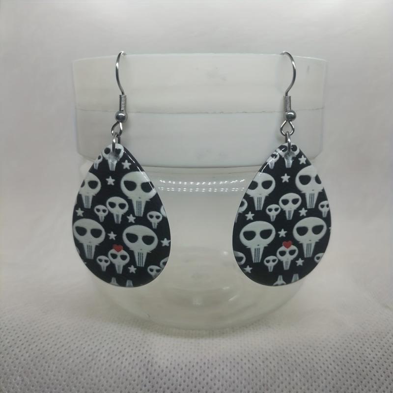 Halloween Skull Pattern Dangle Earrings Goth Style Acrylic Jewelry