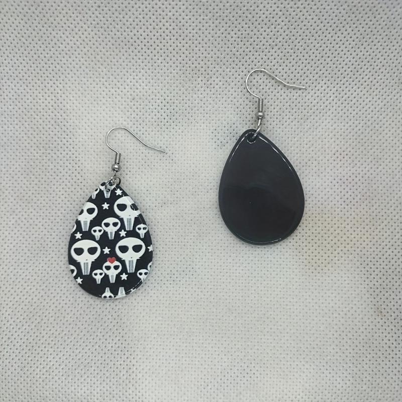 Halloween Skull Pattern Dangle Earrings Goth Style Acrylic Jewelry