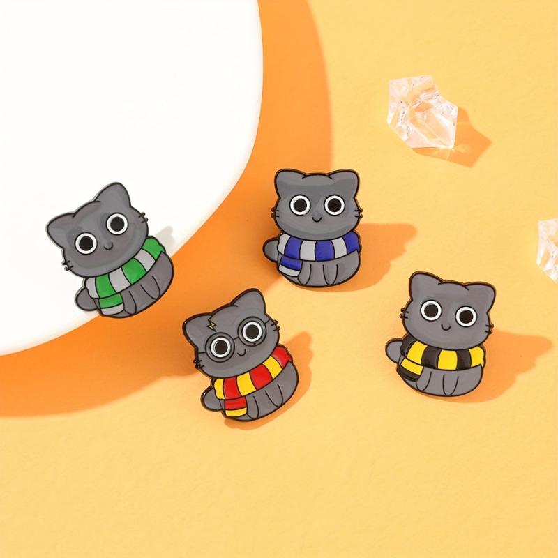 4pcs Cat Shape Anime Pin Set Cute Animal Theme Brooch Backpack Clothes Jewelry