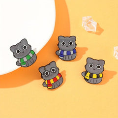 4pcs Cat Shape Anime Pin Set Cute Animal Theme Brooch Backpack Clothes Jewelry