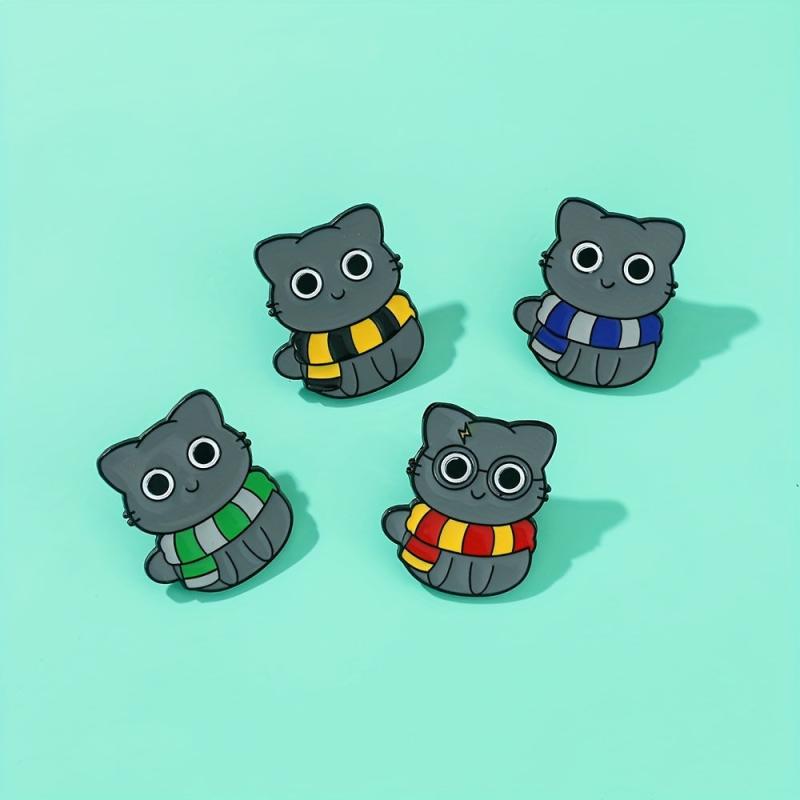 4pcs Cat Shape Anime Pin Set Cute Animal Theme Brooch Backpack Clothes Jewelry