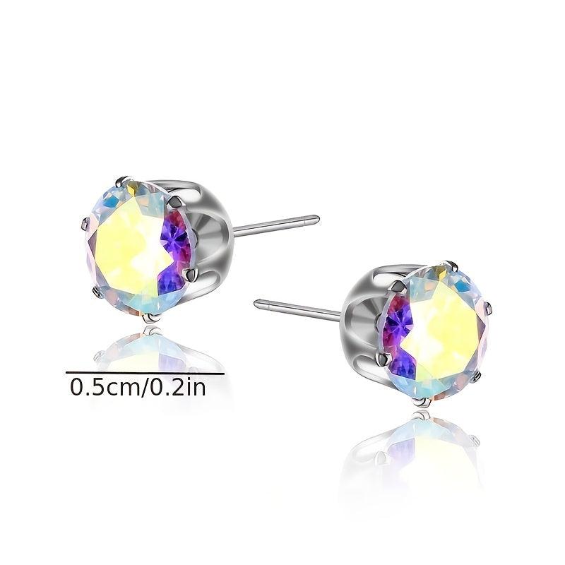 Colorful Zircon Stud Earrings Japanese Style Iron Jewelry Gift