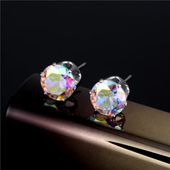 Colorful Zircon Stud Earrings Japanese Style Iron Jewelry Gift