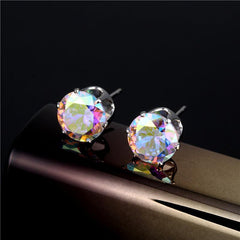 Colorful Zircon Stud Earrings Japanese Style Iron Jewelry Gift