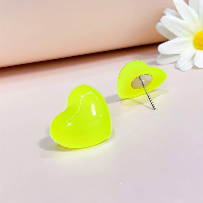 Acrylic Heart Shape Stud Earrings Fluorescent Women's Jewelry