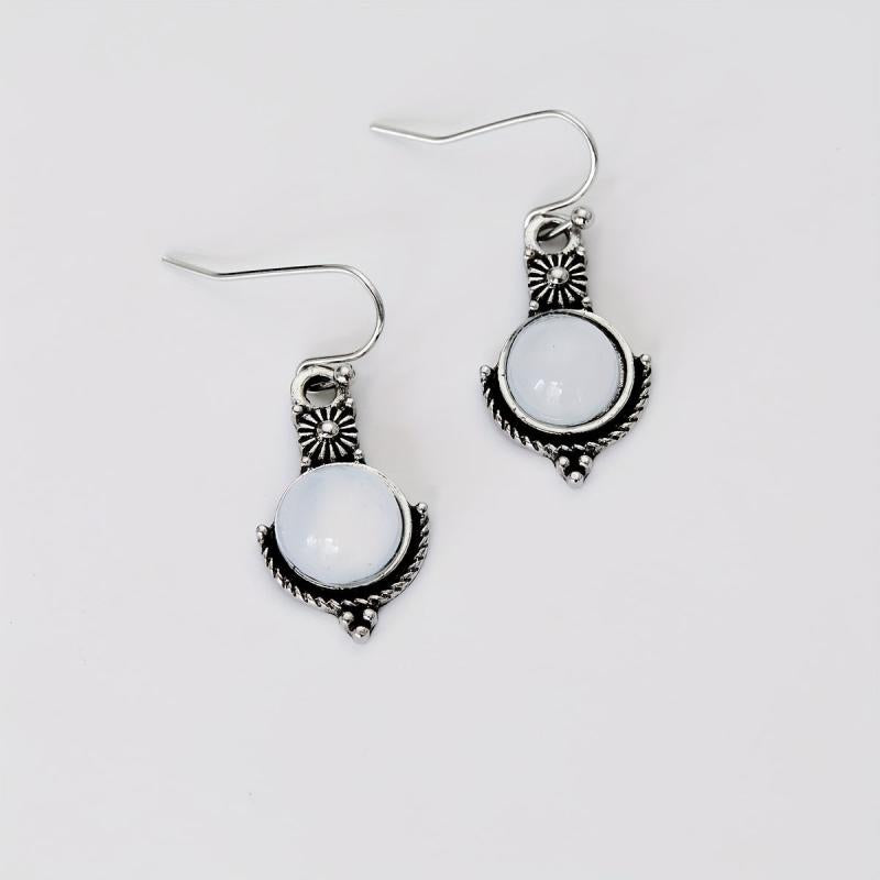 Retro Style Dangle Earrings with Artificial Stone Pendant