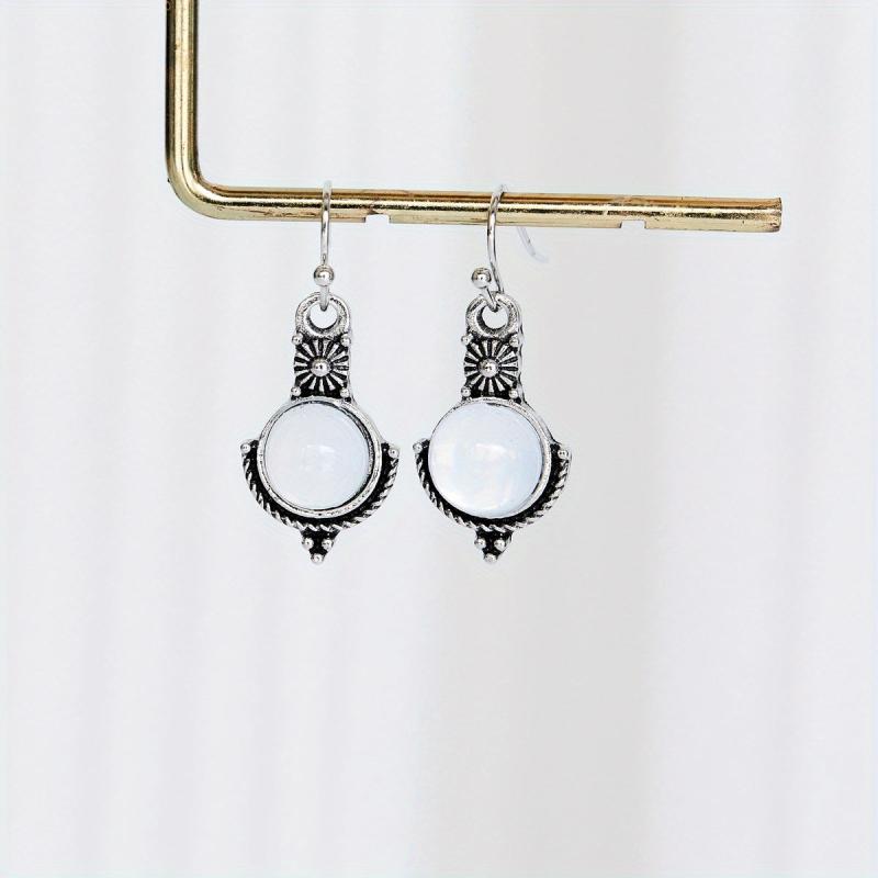 Retro Style Dangle Earrings with Artificial Stone Pendant