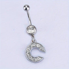 English Letter Shape Zircon Belly Button Ring Body Piercing Jewelry