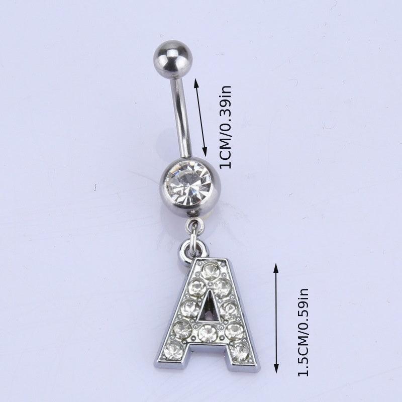 English Letter Shape Zircon Belly Button Ring Body Piercing Jewelry